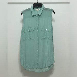 GARAGE button up sleeveless top in aqua